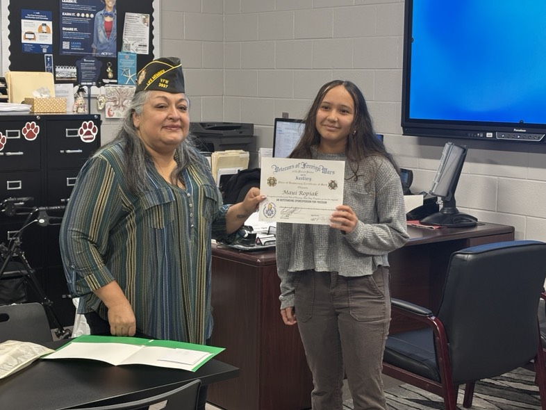 Congratulations to Maui Ropiak. She is our first freshman to be the Voice of Democracy Essay Scholarship Winner!